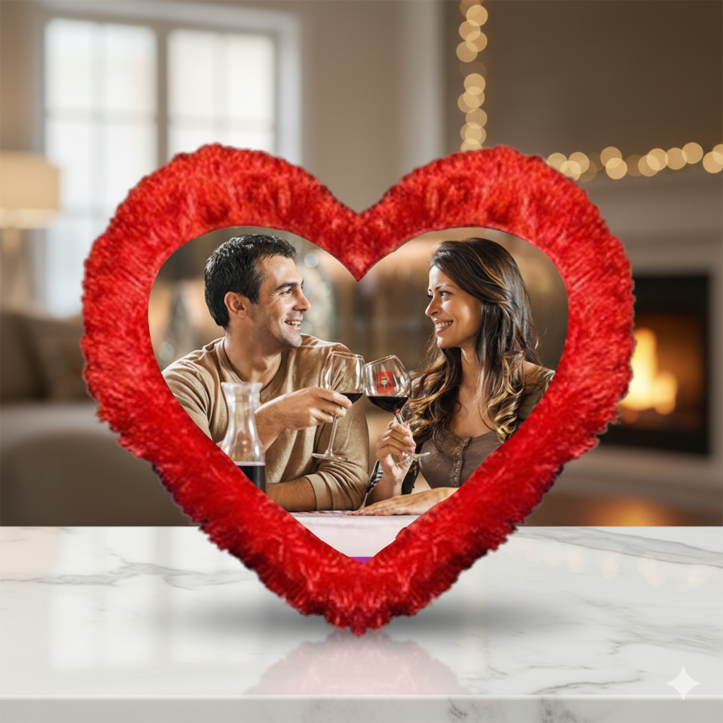 Soft Red Heart Shape Fur Custom Cushion | Personalized Photo Cushion Gift for Birthday, Anniversary & Valentine