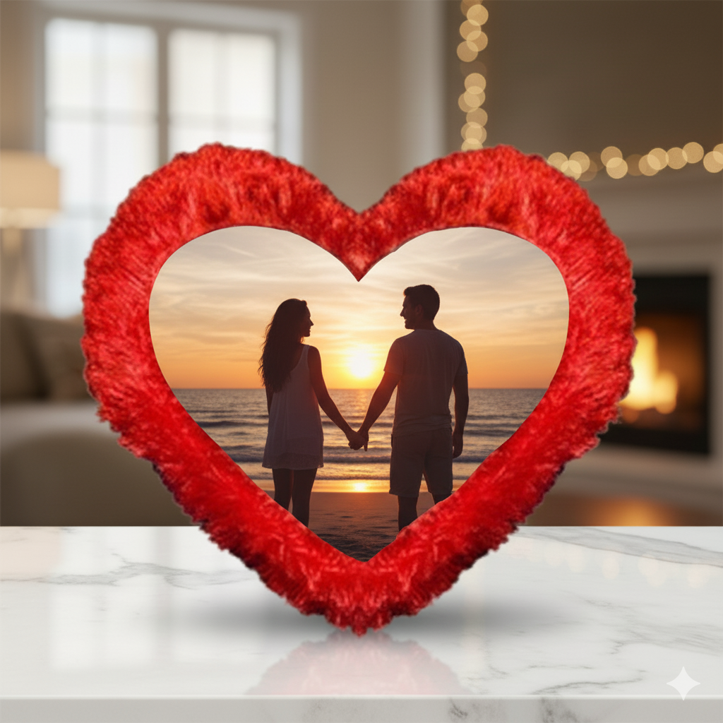 Soft Red Heart Shape Fur Custom Cushion | Personalized Photo Cushion Gift for Birthday, Anniversary & Valentine