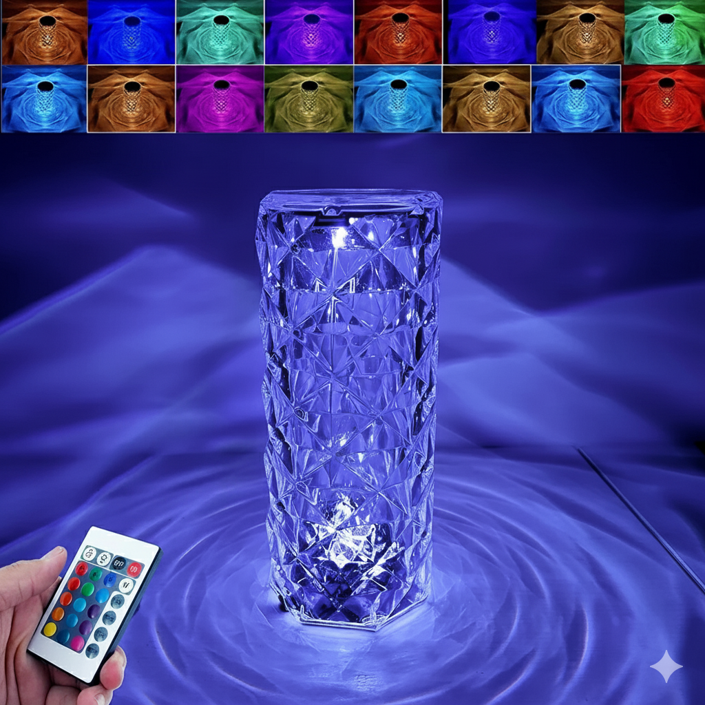 Crystal RGB Touch Lamp – 16 Color Changing Diamond Ambient Light for Home & Decor ( Non - Customized )