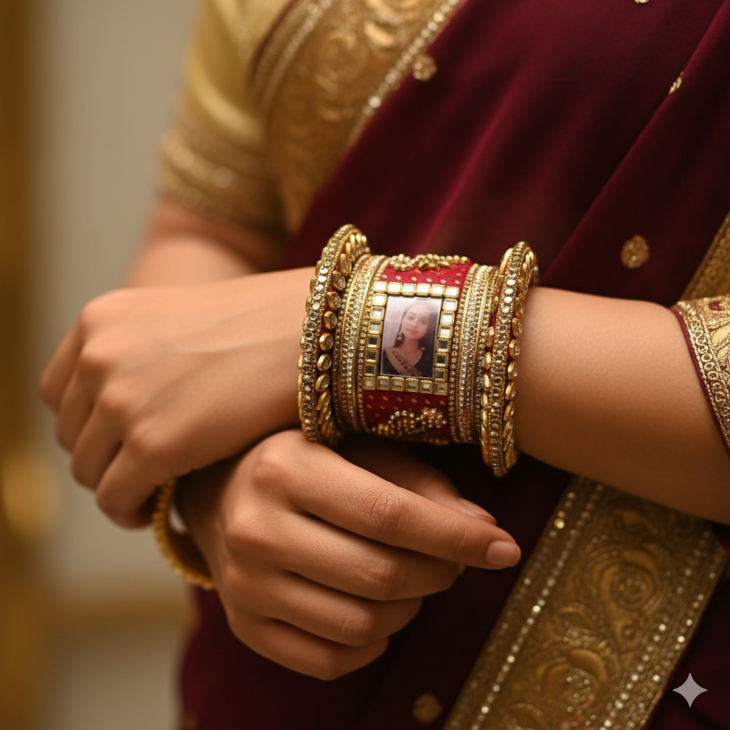 Personalized Bridal Chooda with Couple Photo | Custom Wedding Bangle Set for Bride