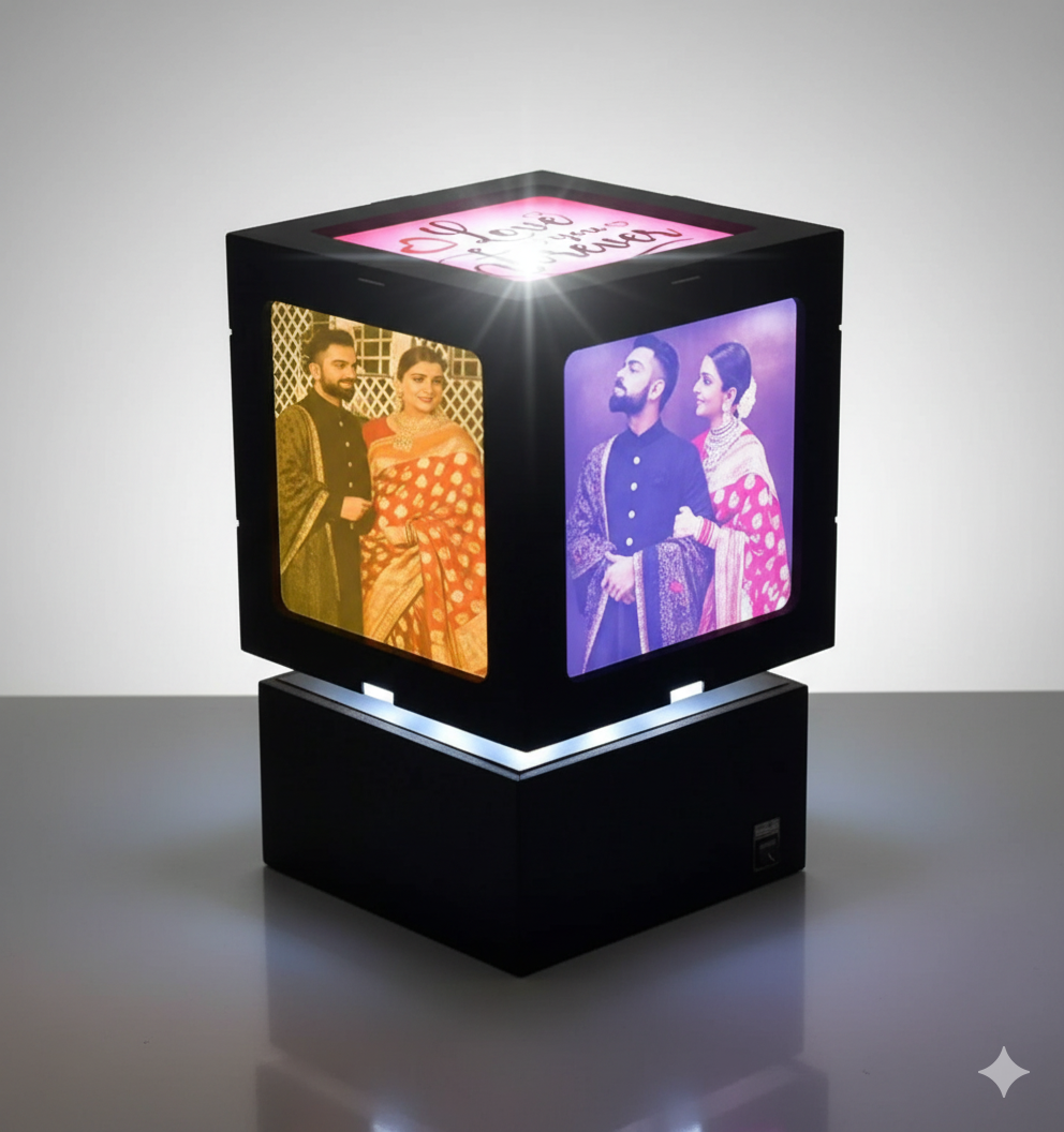 Personalized Rotating Photo Lamp 10x10 Inch | Custom 5 Photo LED Lamp | Unique Gift for Birthday & Anniversary