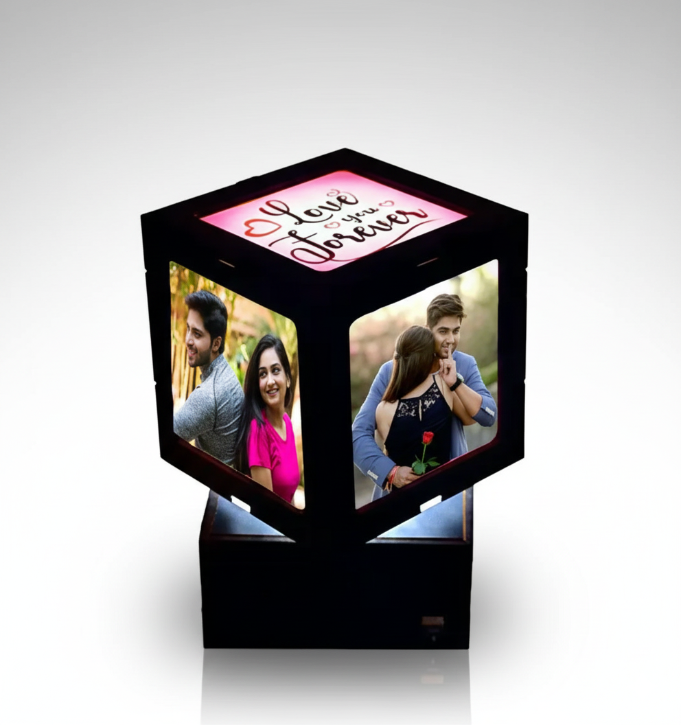 Personalized Rotating Photo Lamp 10x10 Inch | Custom 5 Photo LED Lamp | Unique Gift for Birthday & Anniversary