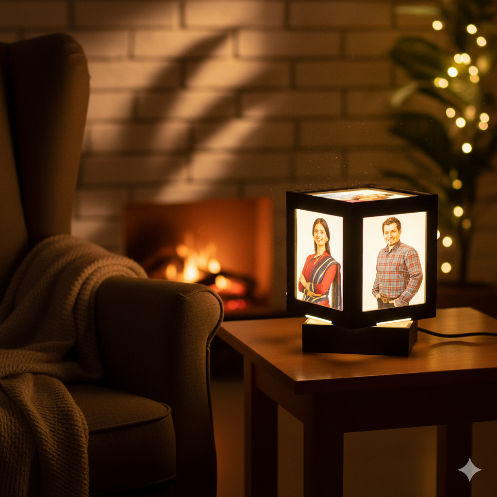 Personalized Rotating Photo Lamp 10x10 Inch | Custom 5 Photo LED Lamp | Unique Gift for Birthday & Anniversary