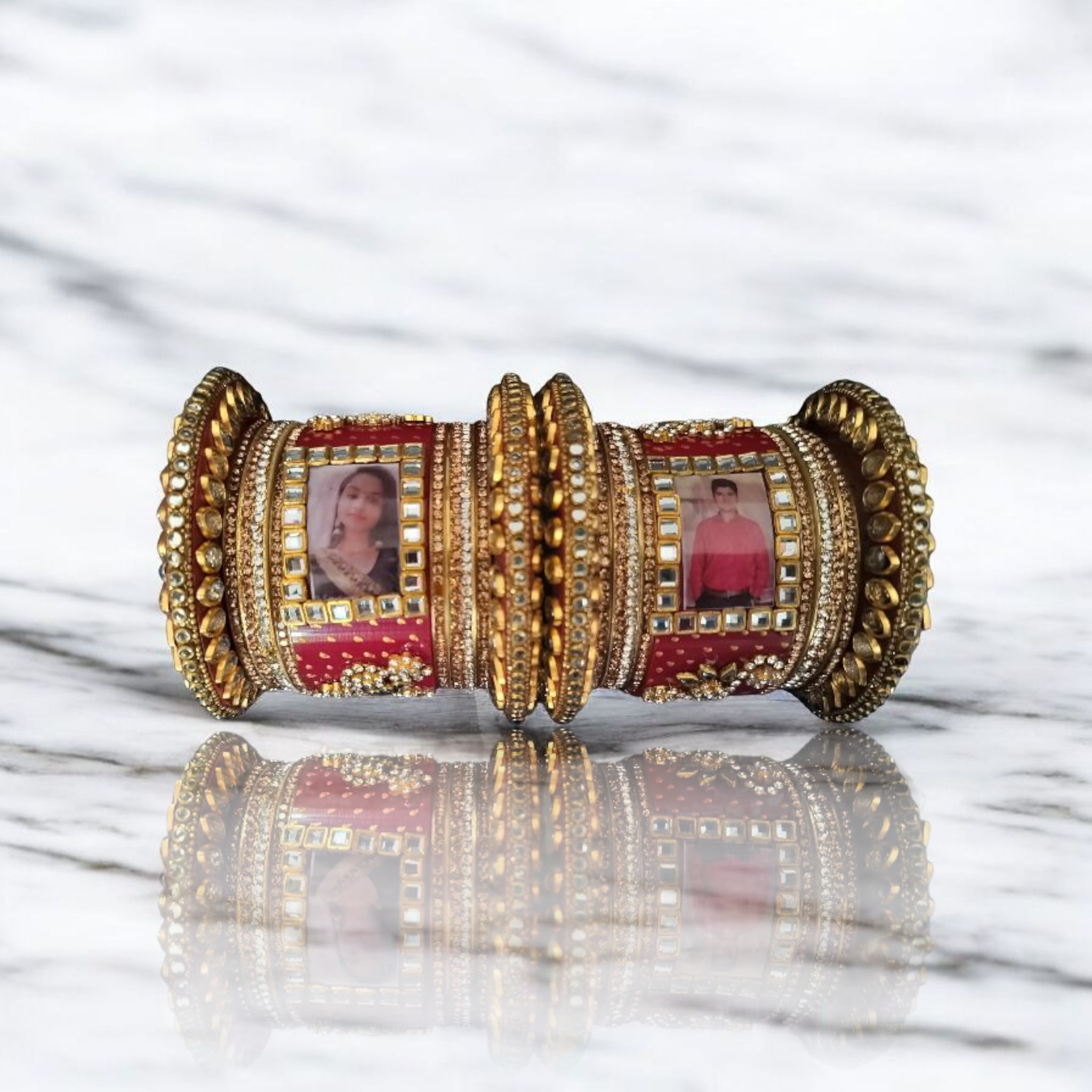 Personalized Bridal Chooda with Couple Photo | Custom Wedding Bangle Set for Bride