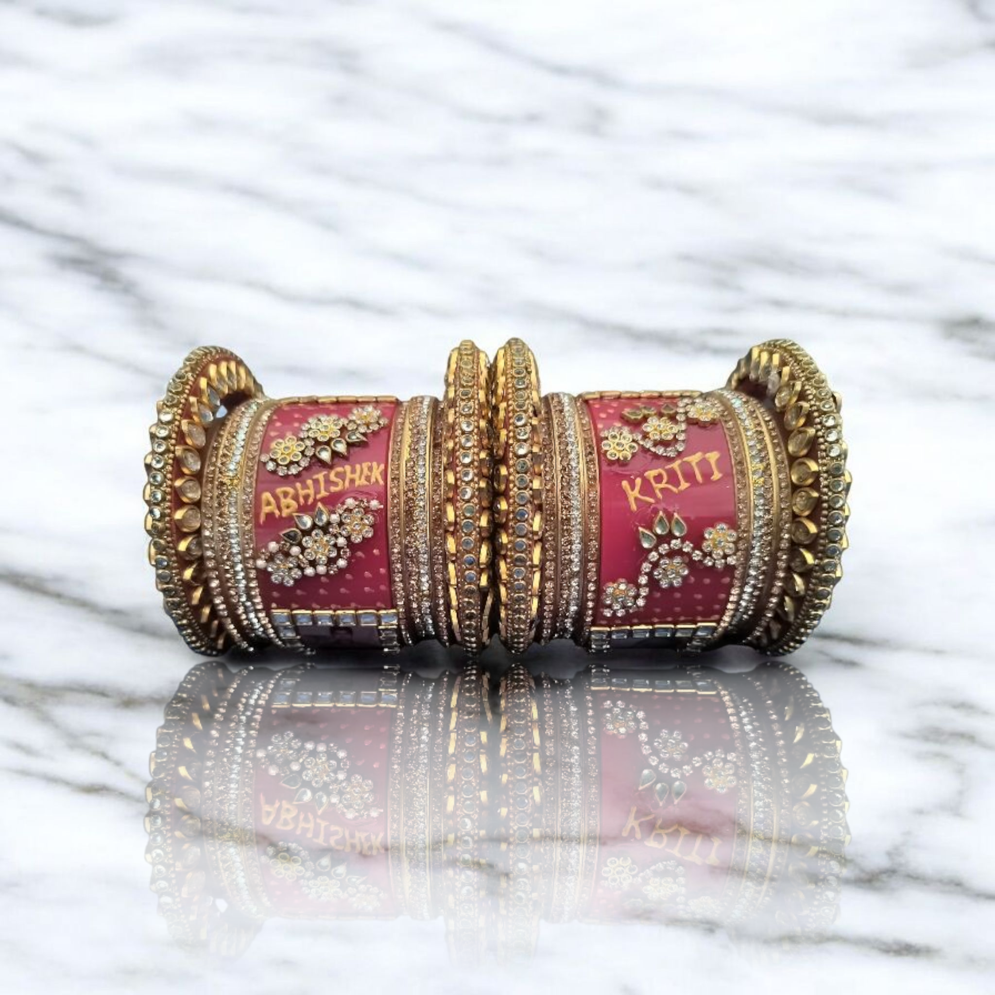 Personalized Bridal Chooda with Couple Photo | Custom Wedding Bangle Set for Bride